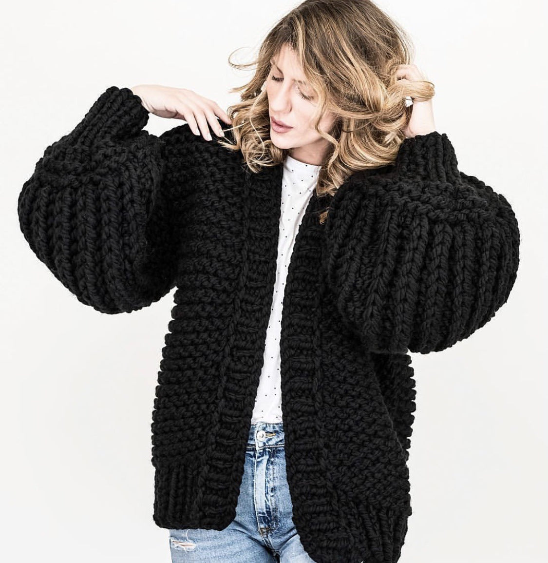Women's Handmade Woven Lantern Sleeve For Sweaters