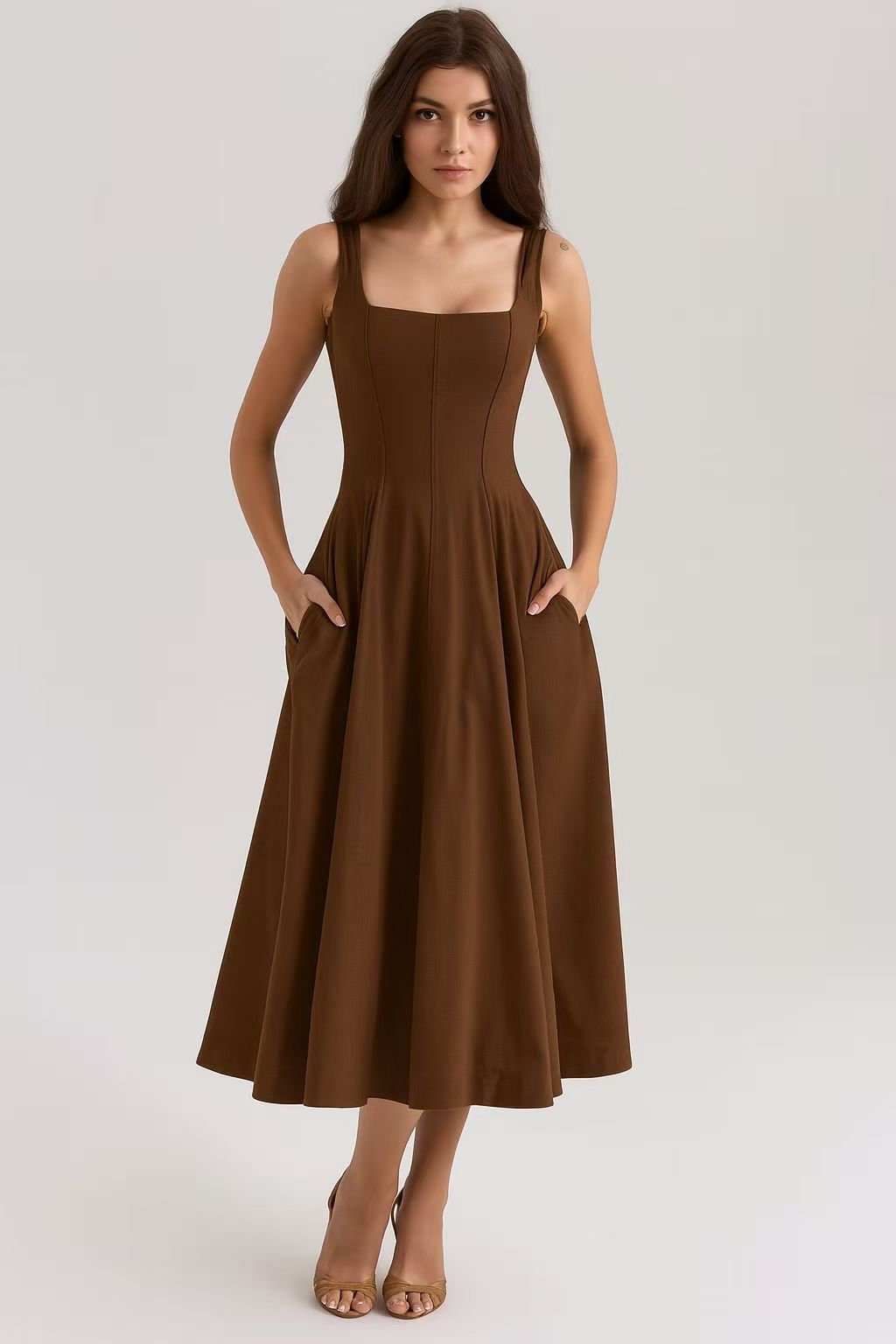 Tied Slim Fit High Waist Midi Dress Dresses