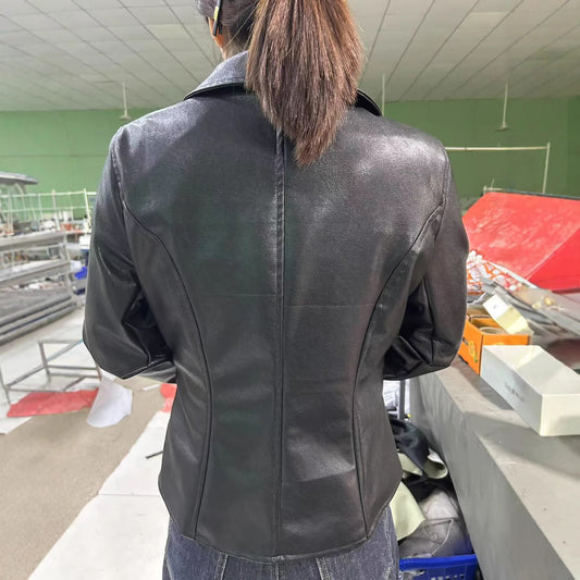Women's Leather Green Collar Live Broadcast Fashionable Jackets