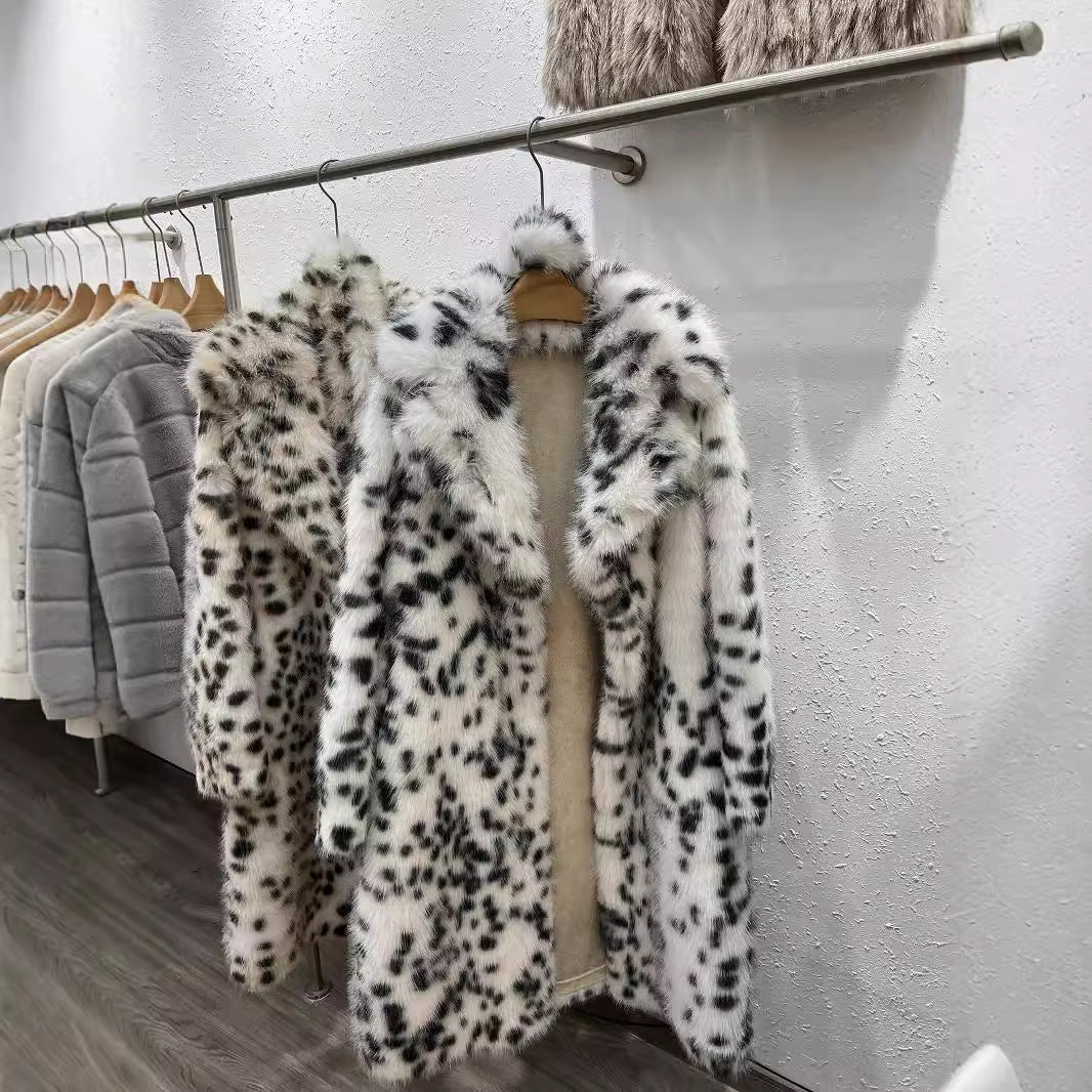 Women's Fur Winter Leopard Print For Mink Elegant Coats