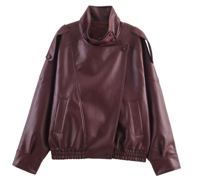 Women's Fashion Stand Collar Imitation Leather Jackets