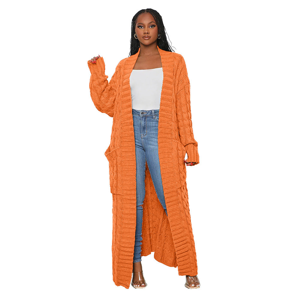 Women's Loose Knitted Idle Style Pocket Long Sweaters