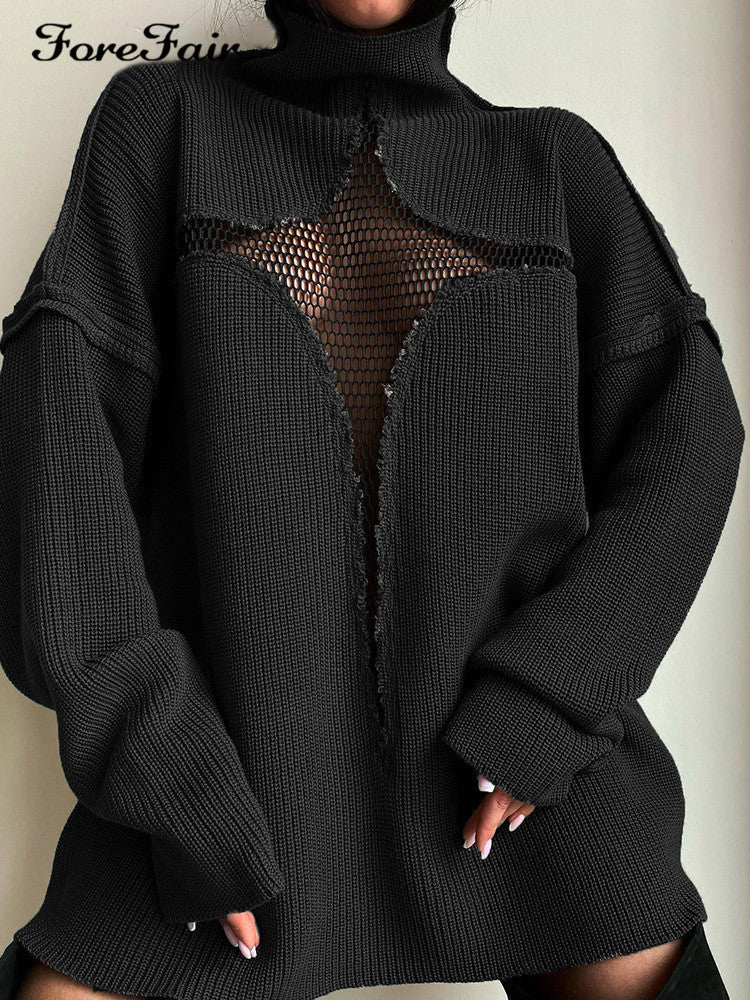 Women's Mesh Vacation Loose Knitted Pullover Personality Sweaters