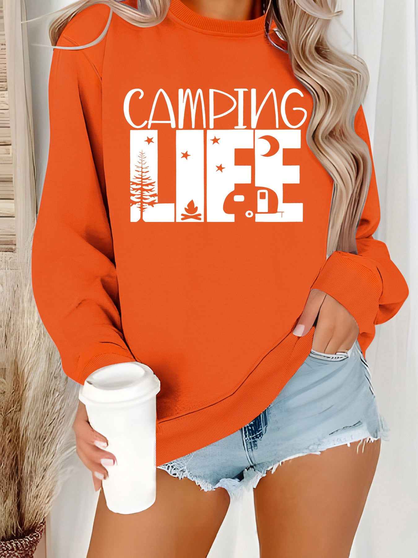Women's Neck Letter Print Casual Long Sleeve Women's Sweater, Sweater