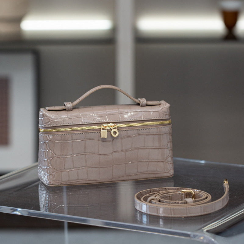 Women's Crocodile Pattern Cowhide Lunch Box Genuine Bags
