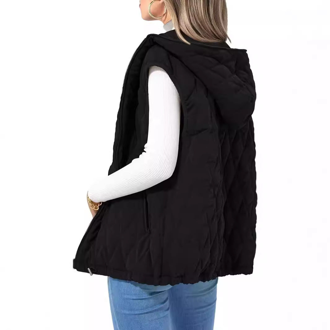 Ladies Hooded Waistcoat Lightweight Cotton Outer Vests
