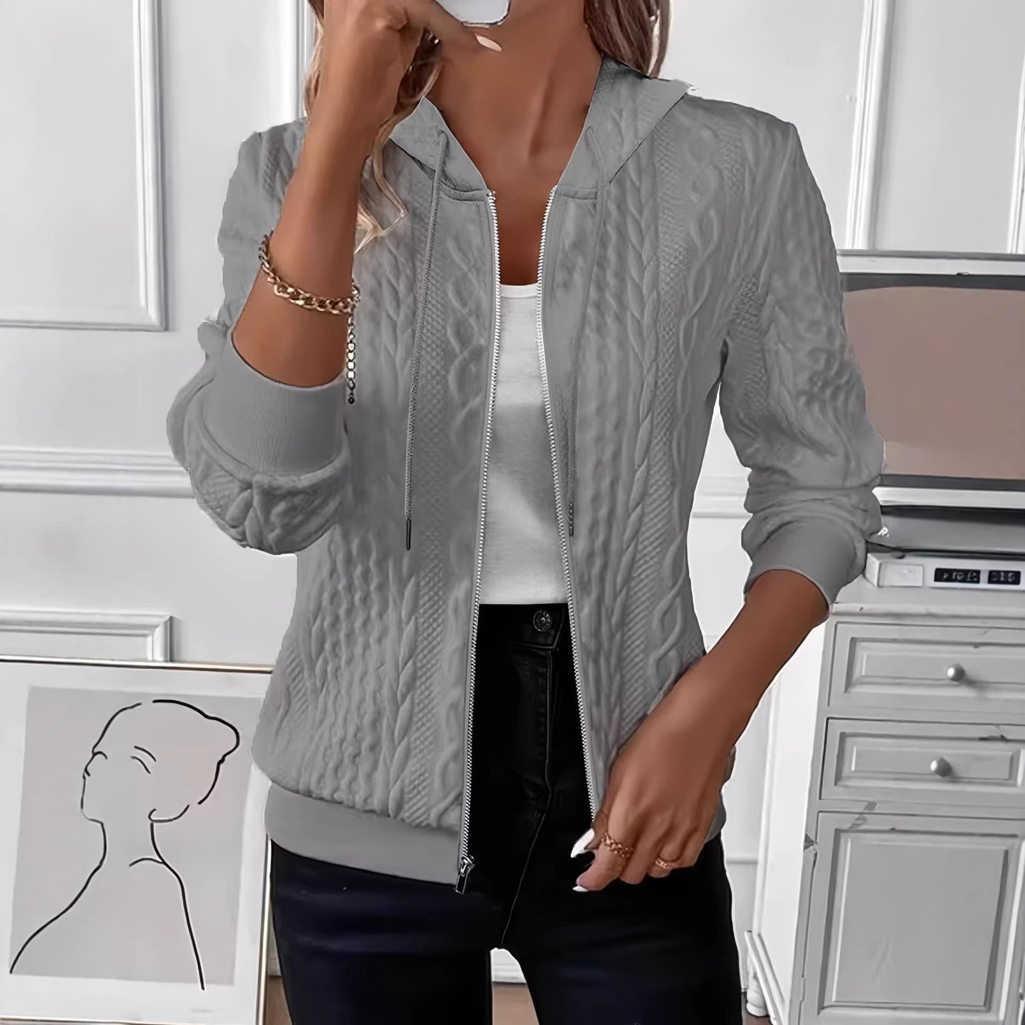 Women's Solid Color Long Sleeve Knitted Zipper Women's Sweater, Sweater