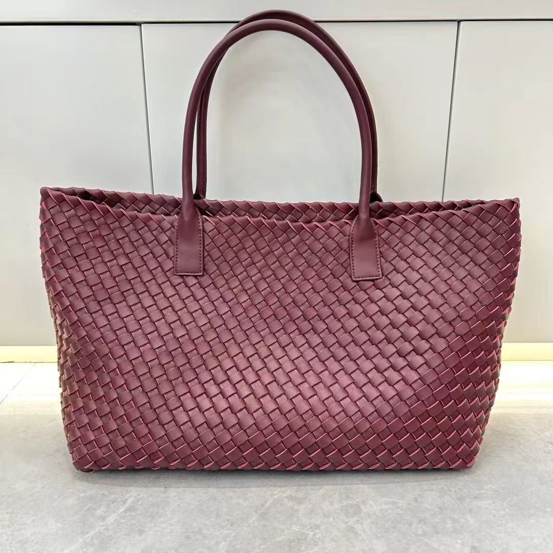 Women's Genuine Leather Design Woven Shopping Big Bags
