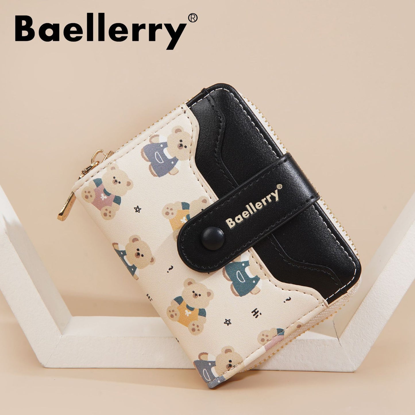Women's Short Bear Printed Multiple Slots Zipper Ladies Wallets