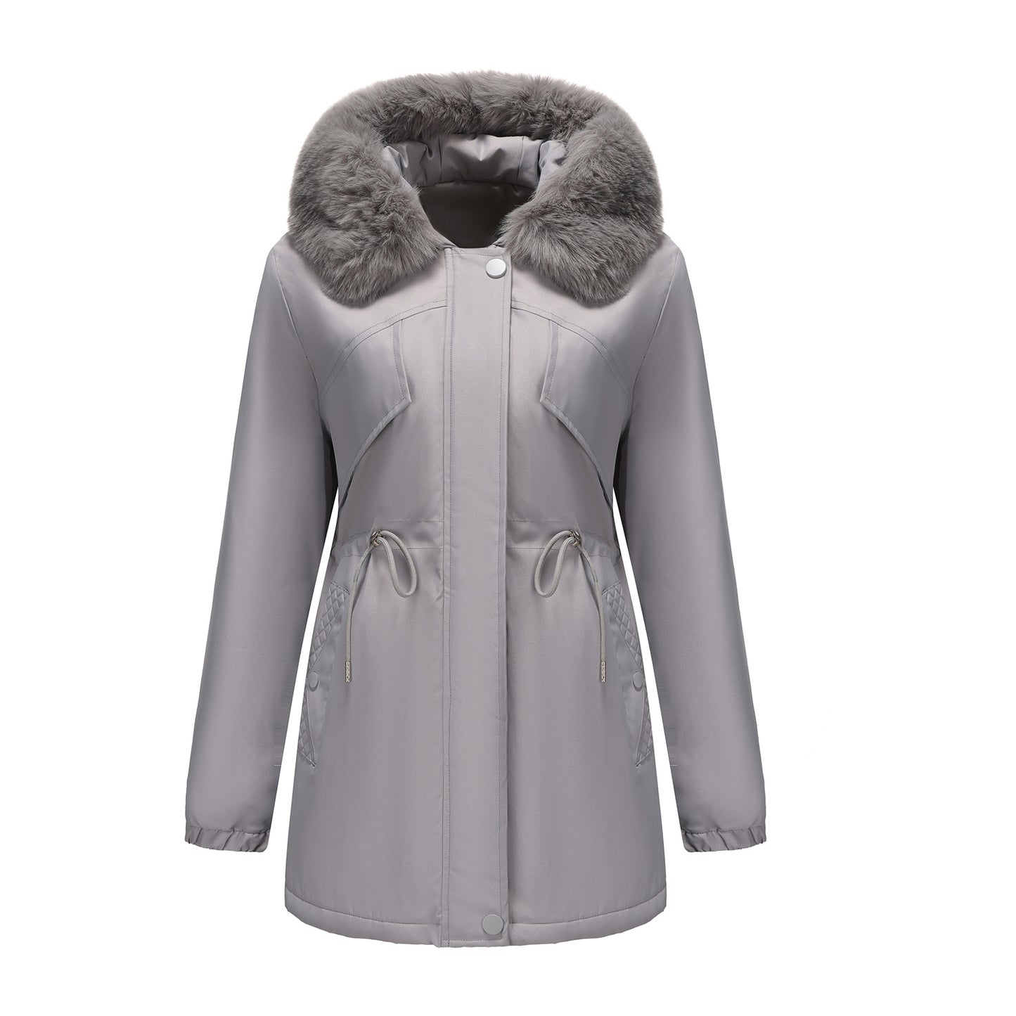 Women's Korean Style Overknee Parka Fur Collar Casual Versatile Coats