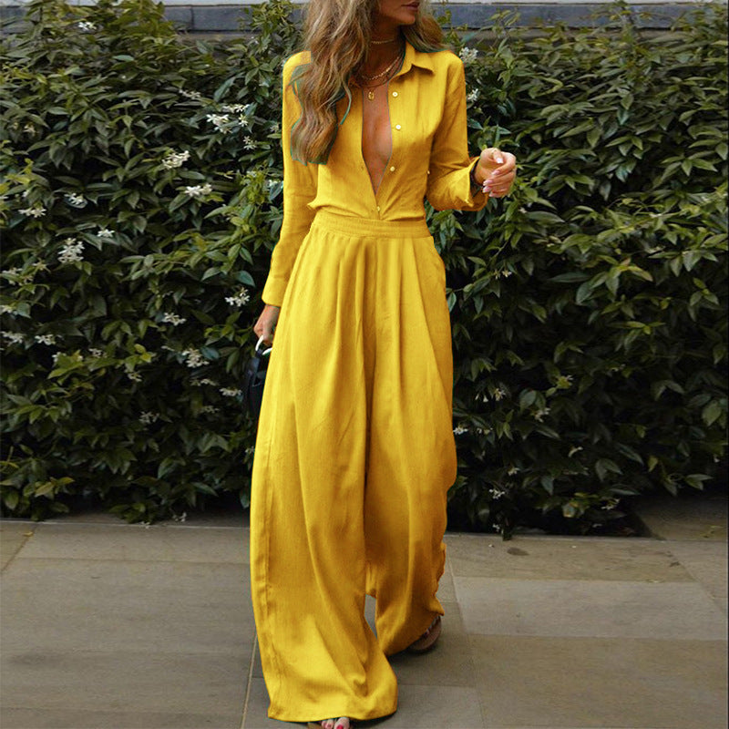 Women's Temperament Pure Color Shirt Loose Trousers Suits
