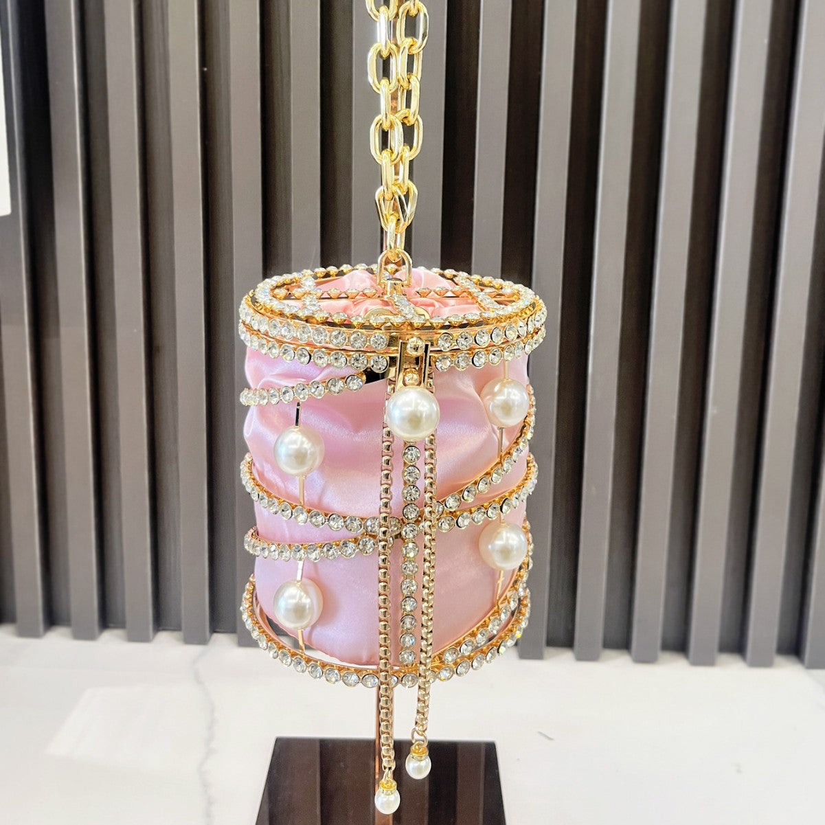 Women's Metal Pearl Diamond Chain Pig Cage Evening Bags