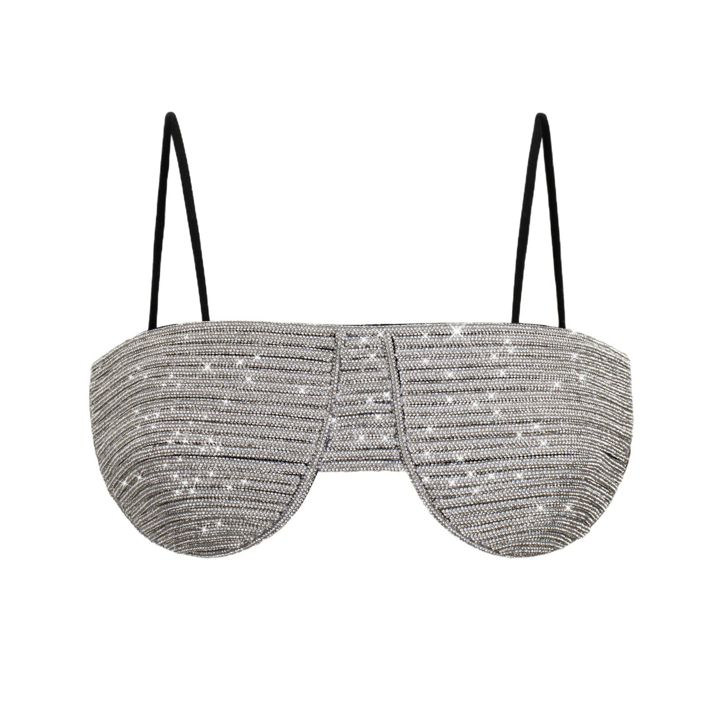 Strap Tube Mesh Shiny Rhinestone Bra Ultra With Chest Tops