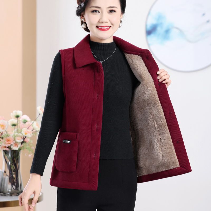 Mother's Thickened Corduroy Veet Padded Loose Vests