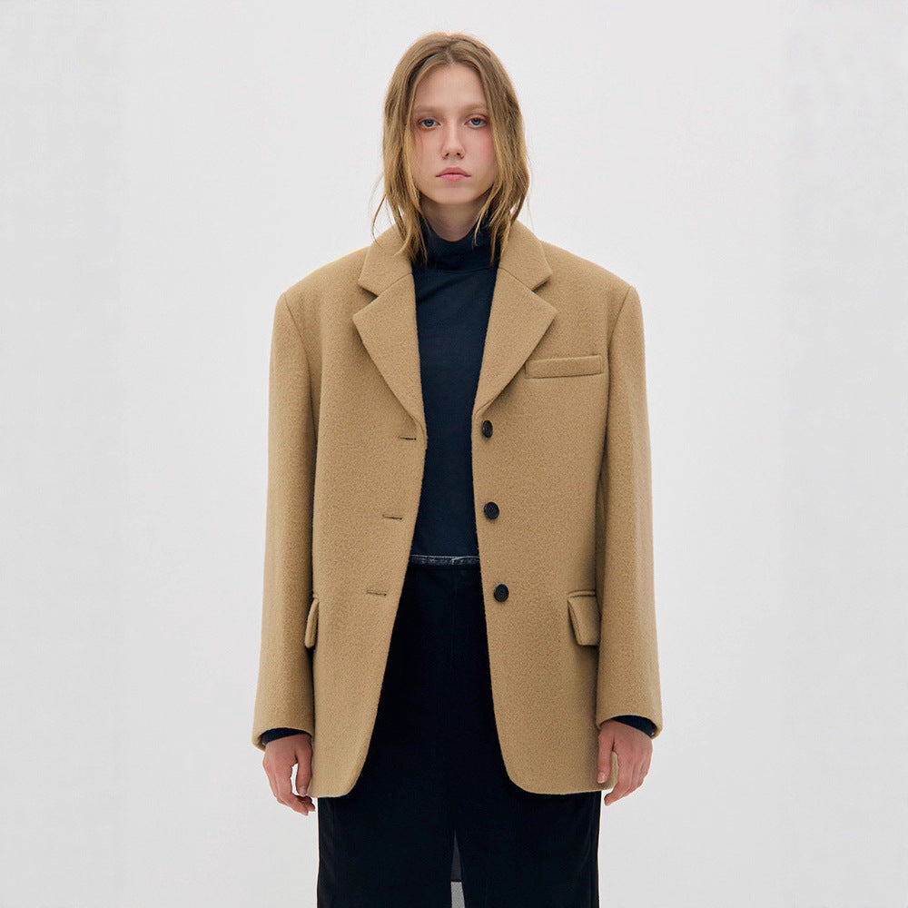 Women's Solid Color Mid-length Wool Korean Single-breasted Blazers