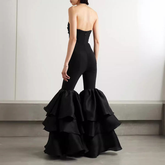 Red Carpet Fashion Personalized Design Ruffled Bell-bottom Jumpsuits