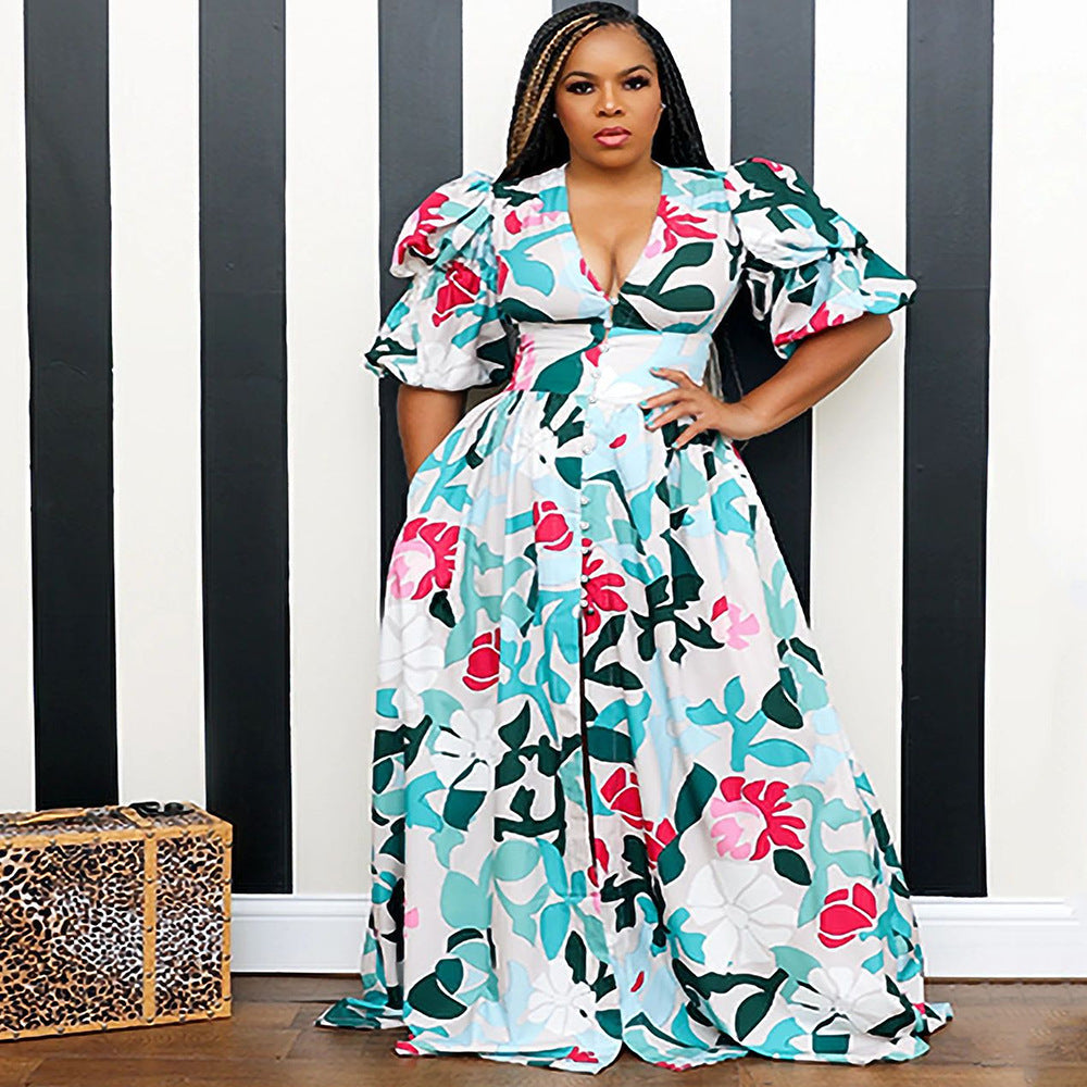 Women's Spring Beach Slim Fit Large Swing Elastic Printing Dress