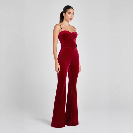 Women's Solid Color Elegant Flannel Wide Leg Jumpsuits