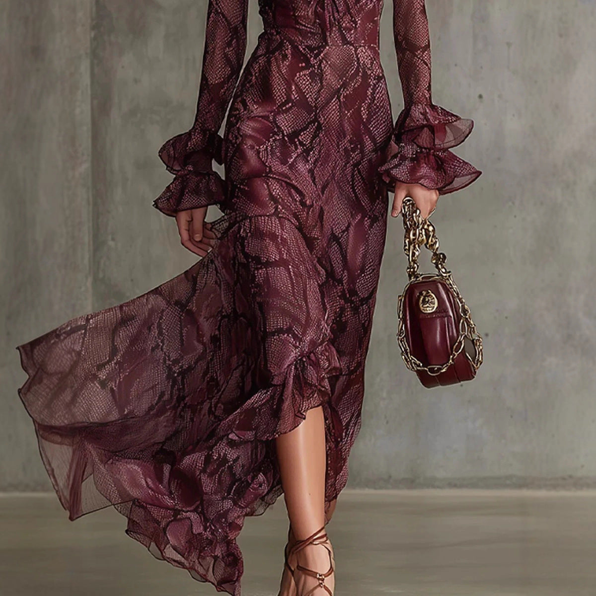 Women's Clothes Flared Sleeves Lace Dress Long Dresses