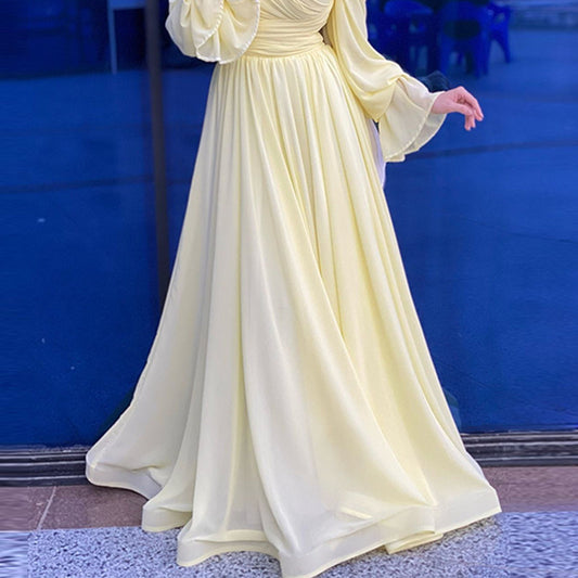 Women's Elegant Pleated Waist Tight Slim Light Dresses
