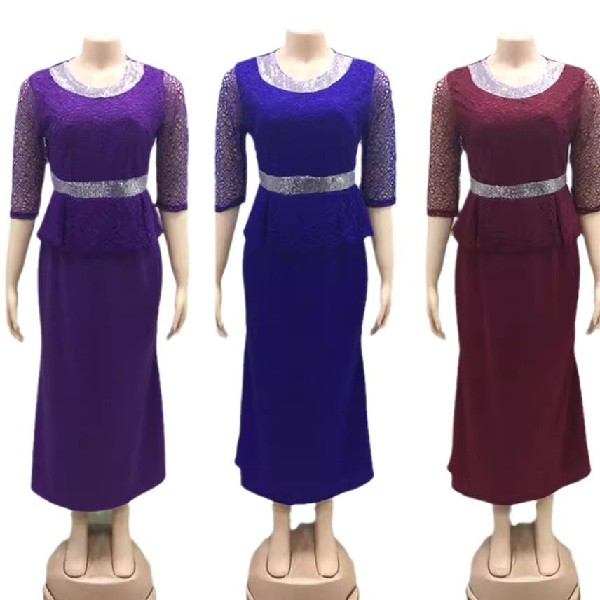 Women's Mother Dress Christmas Hollow Lace Floor Dresses