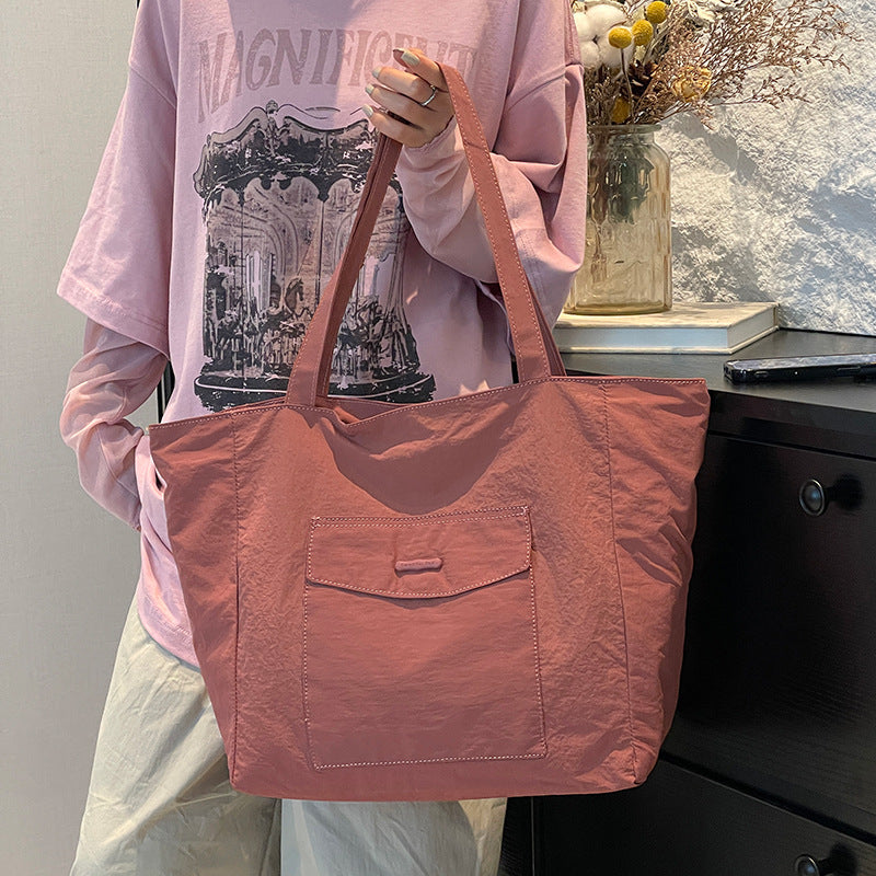 Simple Solid Color Large Capacity Commuter Tote Bags