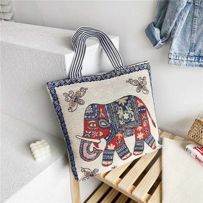 Fashionable Ethnic Style Shopping Cartoon Linen Shoulder Bags