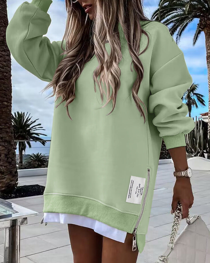 Women's Zipper Decorations Round Neck Dress Dresses
