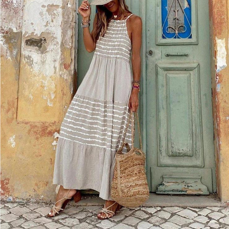 Women's Fashionable Elegant Strap Type Round Neck Large Swing Dress
