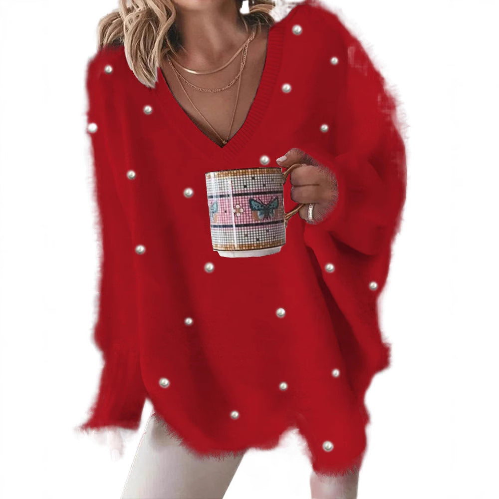 Women's Valentine's Day Pink Fur Loose Sweaters