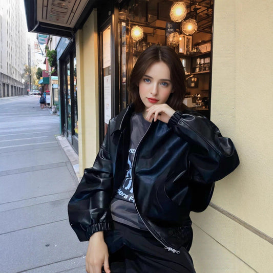 Women's Leather Spring Retro Motorcycle Style Western Jackets