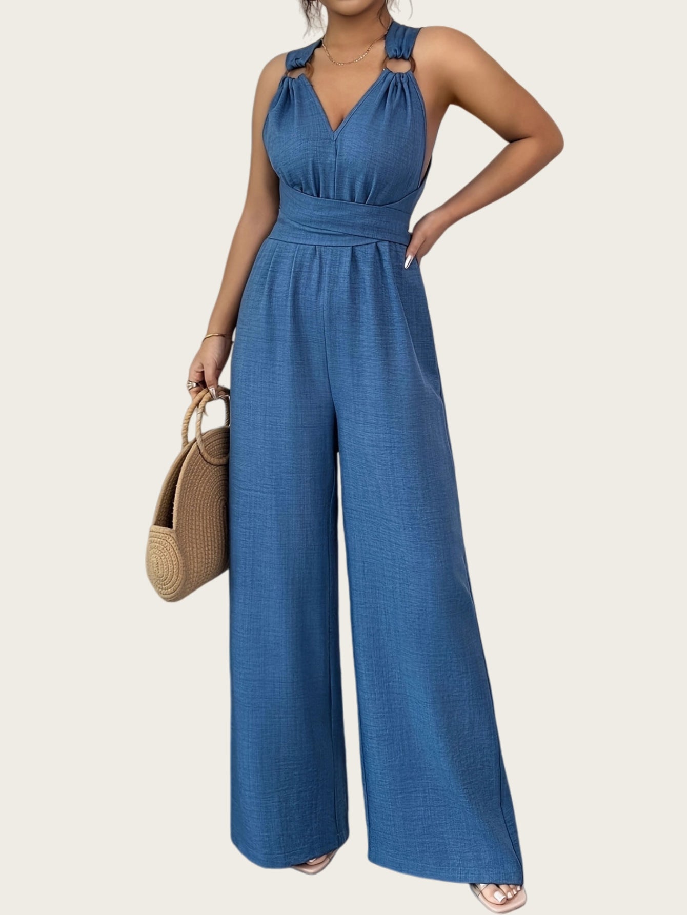 Women's Fashion Sexy Backless Cross Belt Wide Women's Jumpsuit/clothing