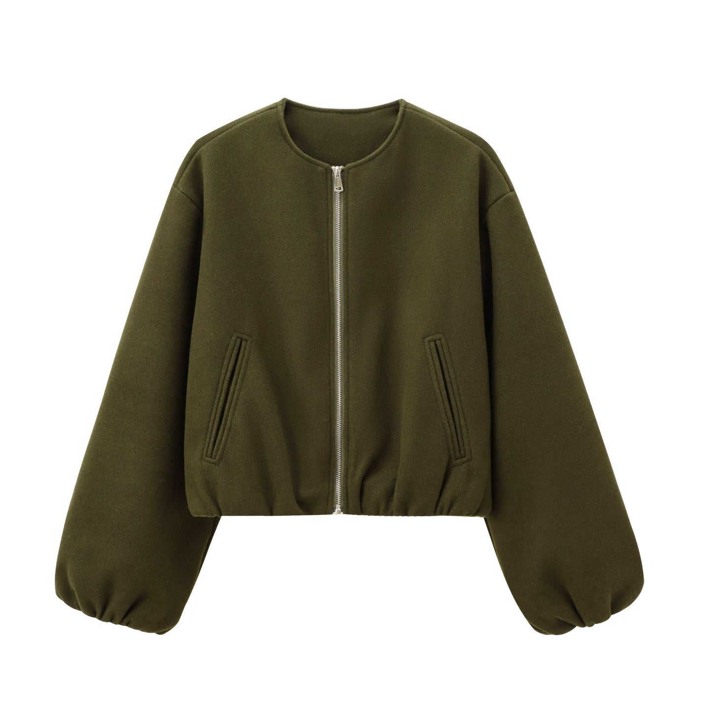 Women's Fashionable Round Neck Soft Long-sleeved Bomber Jackets