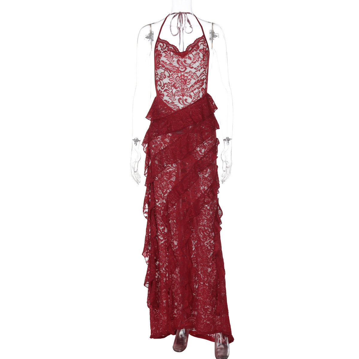 Women's Summer Fashion Lace Dress Irregular Ruffled Slim Dresses