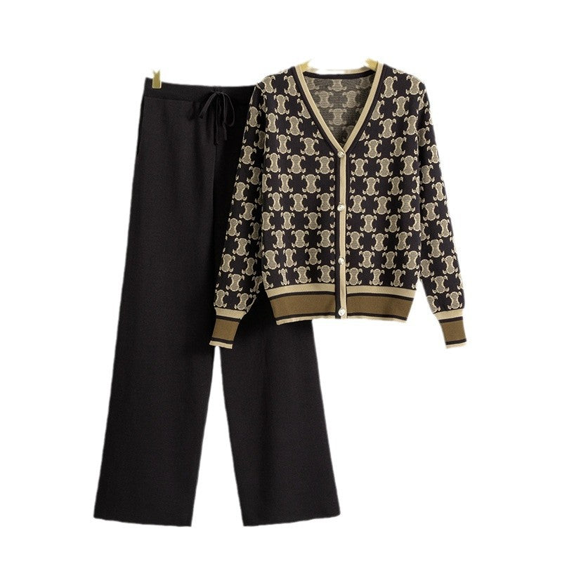 Women's Slimming Knitting Fashionable Wide Leg Two-piece Fashion Casual Suit