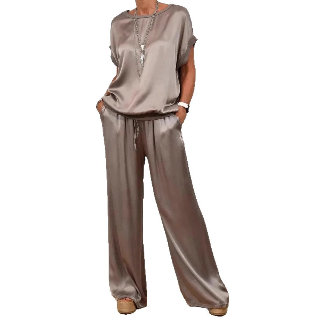 Elegant Trendy Loose Shirt Wide Leg Fashion Casual Suit