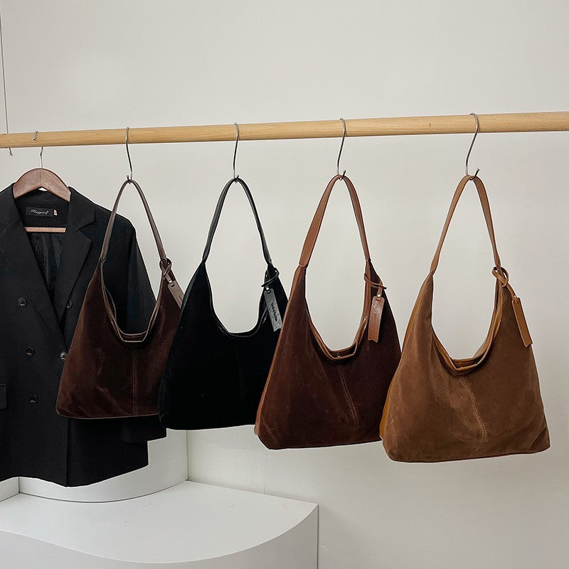 Women's Retro Suede Stitching Trendy Large Capacity Armpit Bags