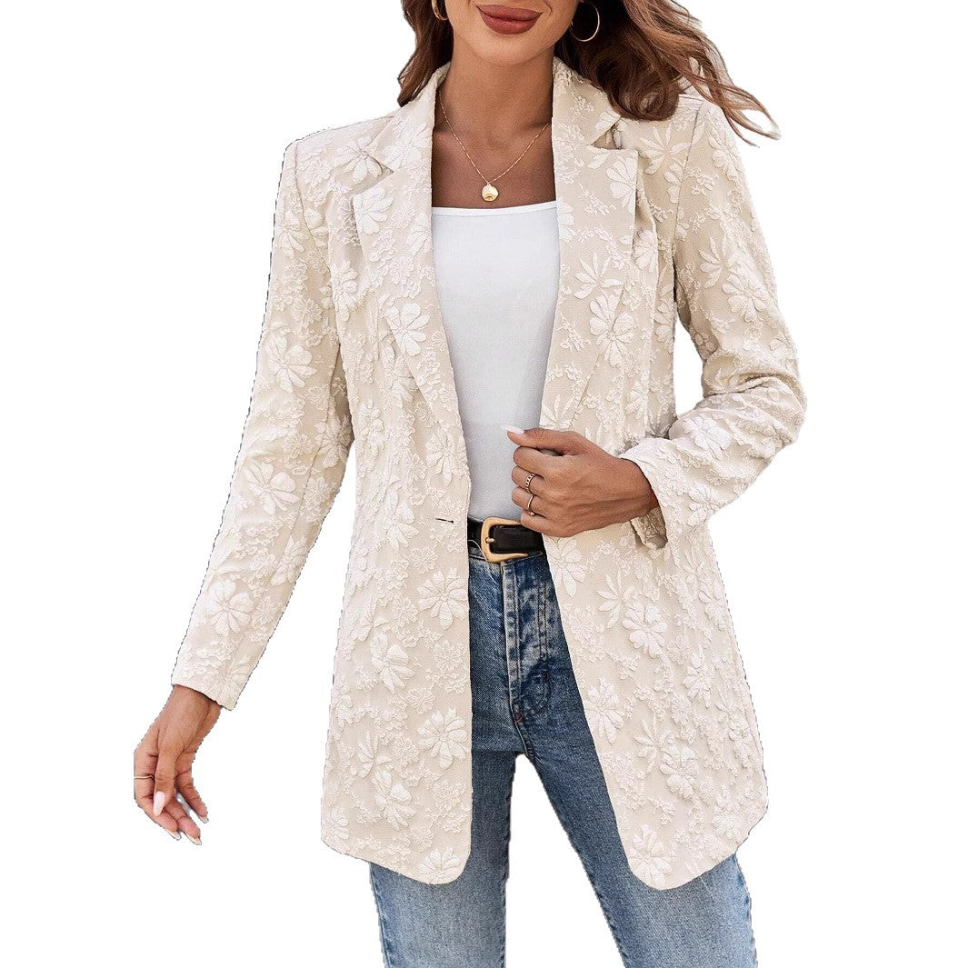 Women's Jacquard Single Button Slimming Temperament Commute Blazers