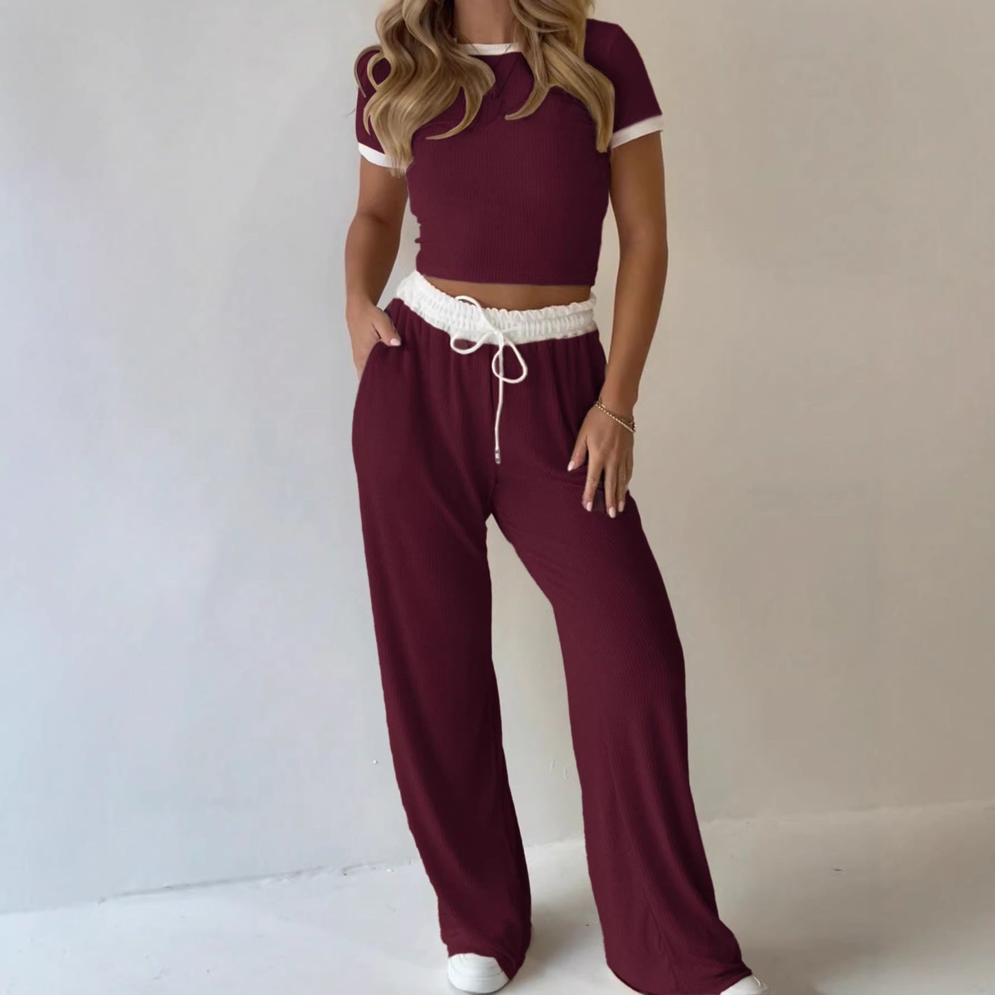 Women's Short-sleeved Commuter Sportswear Two-piece Home Wear Pants
