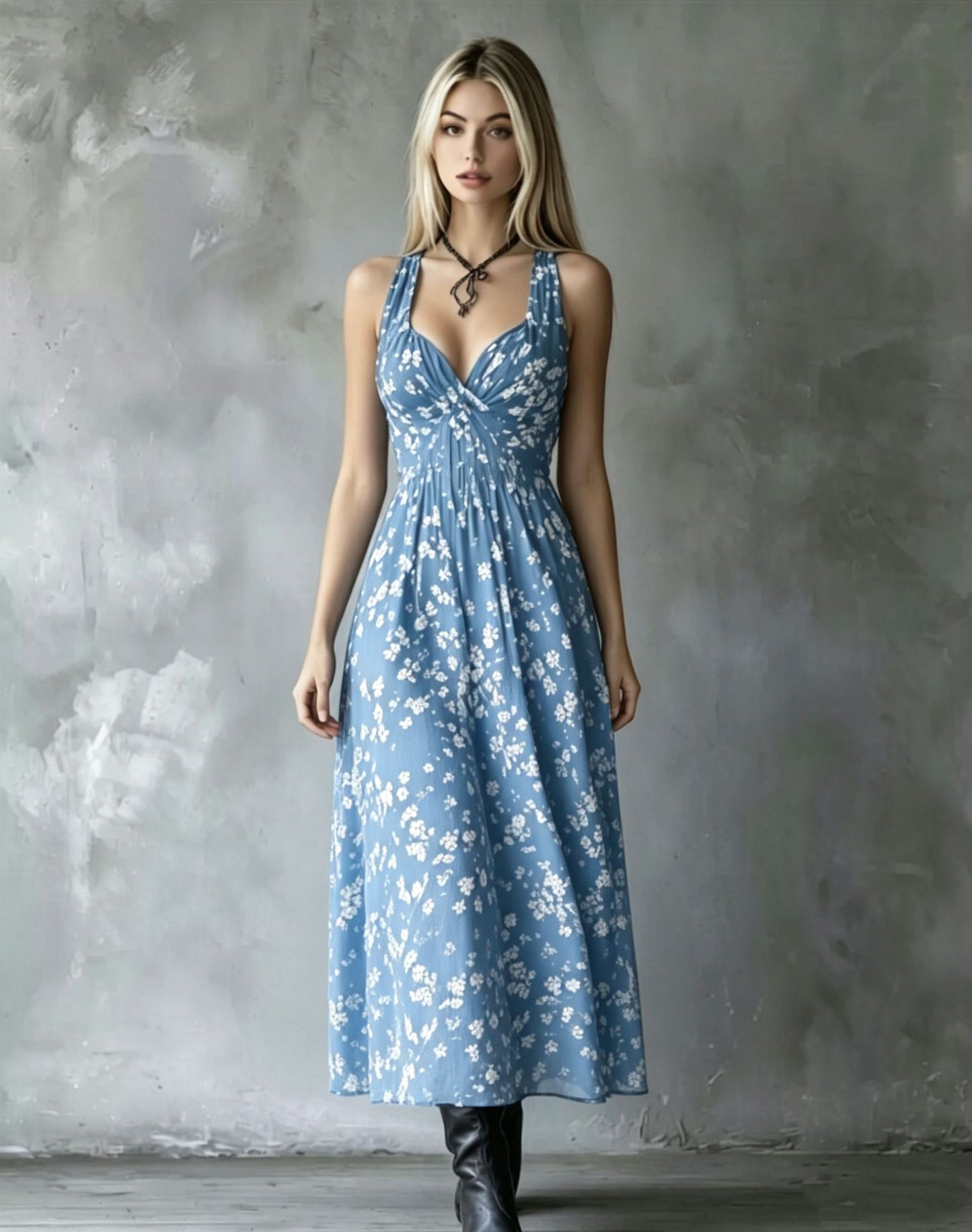Halter Floral Slimming Vacation Style Midi Dress