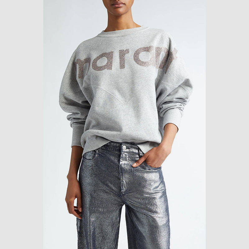 Women's Letter Glitter Printing Patchwork Fleece Fleece-lined Sweaters