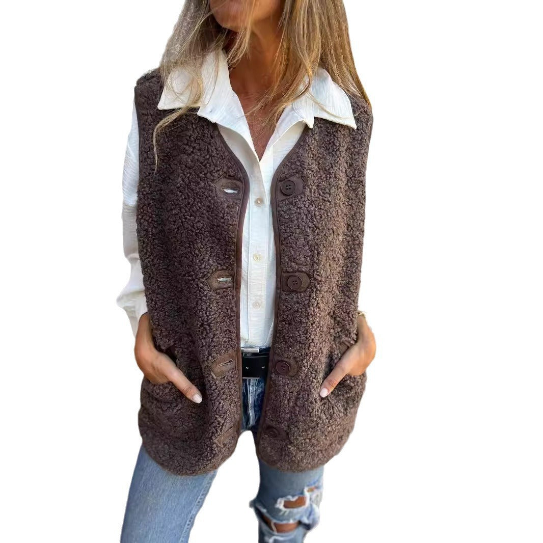 Elegant Innovative Slouchy Creative Fleece Button Women's Vest