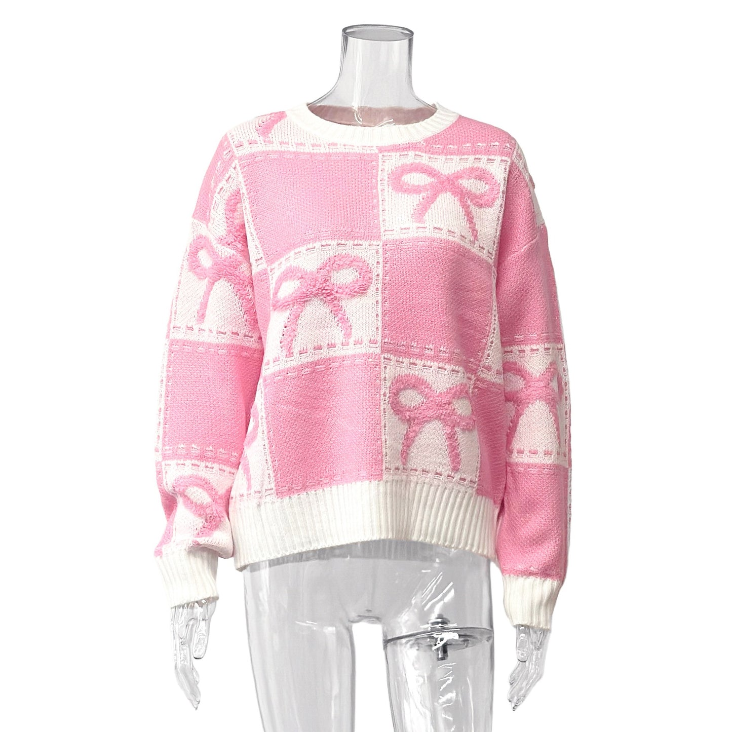 Women's Sweet Christmas Pink Bowknot Knitted Loose Sweaters
