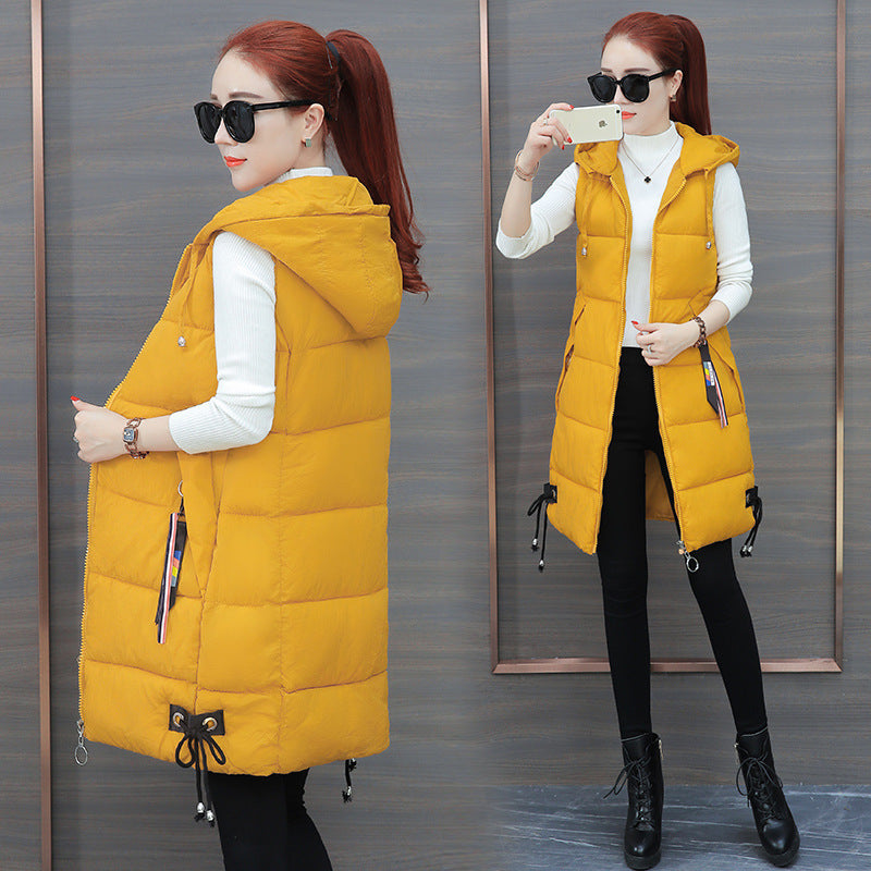 Women's Mid-length Korean Style Fashion Hooded Slim Vests
