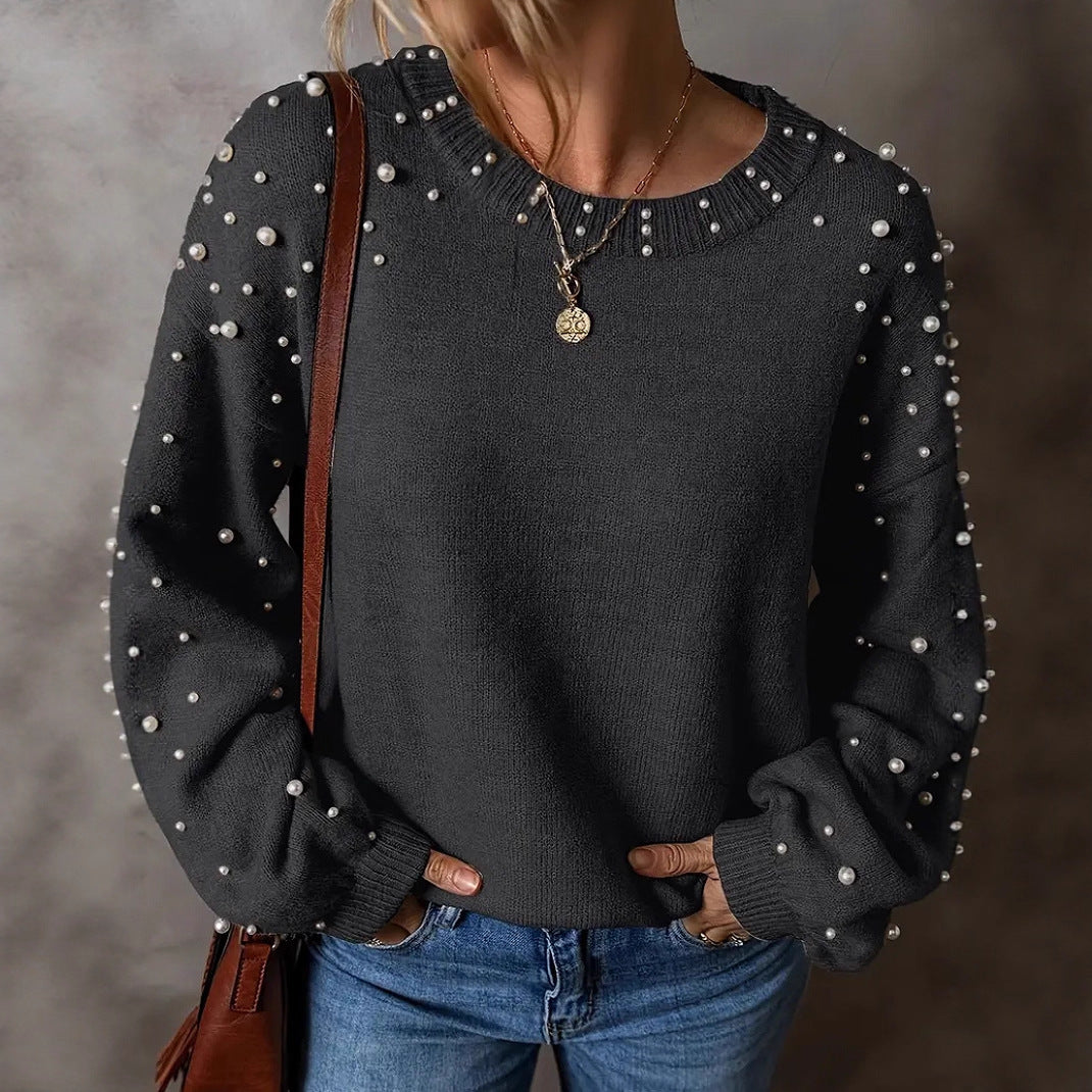 Fashion Bead Round Neck Female Personality Sweaters