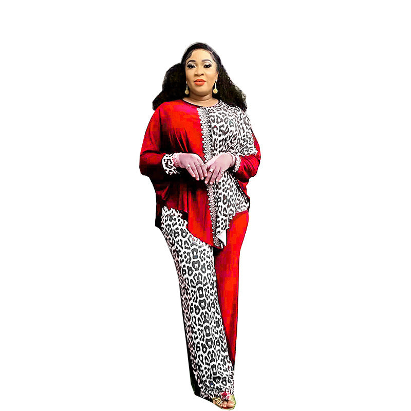 Loose Batwing Sleeve Leopard Print Color Block Suits