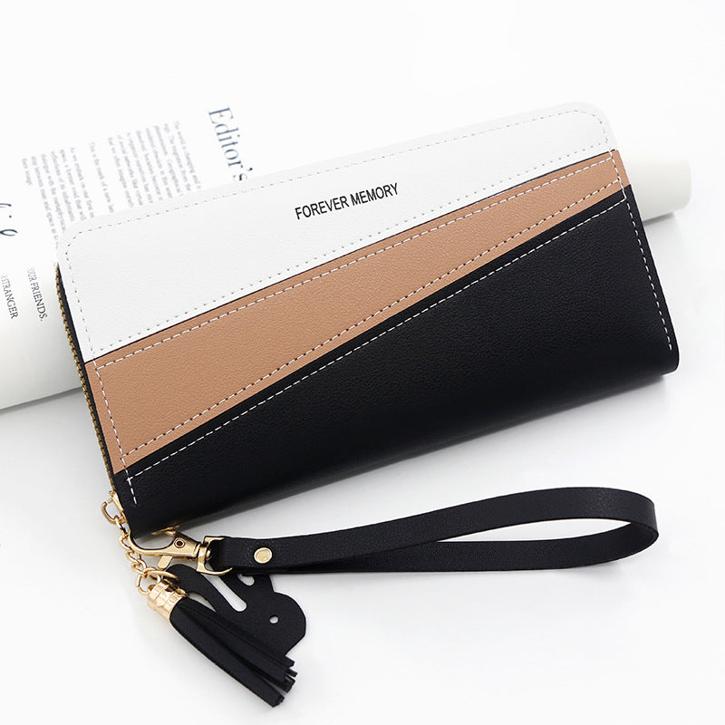 Style Simple Long Zipper Leather Patchwork Ladies Wallets