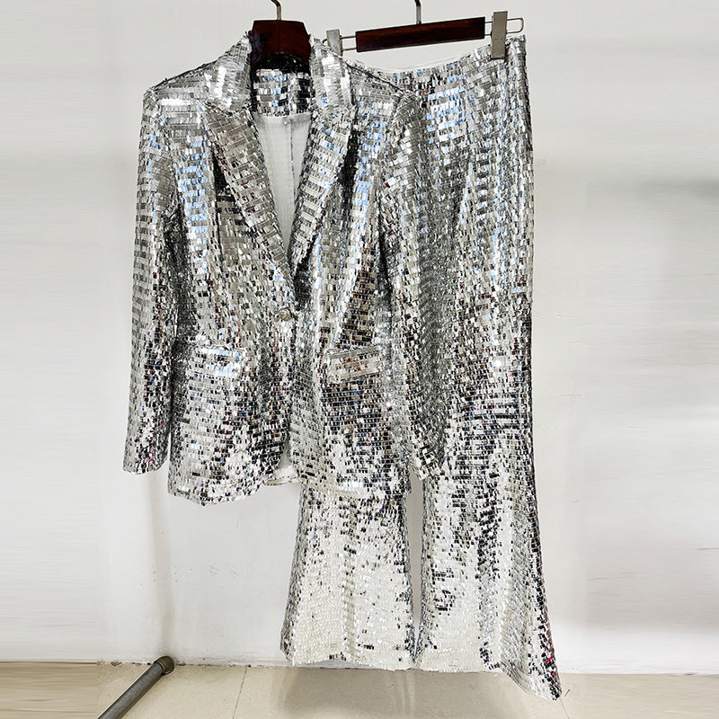 Fashion One Button Mesh Sequins Two-piece Suits