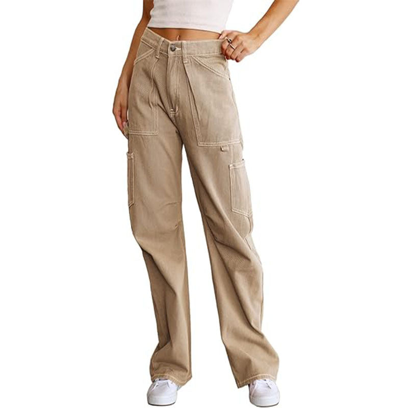 Women's Casual Six Pockets Straight High Waist Pants