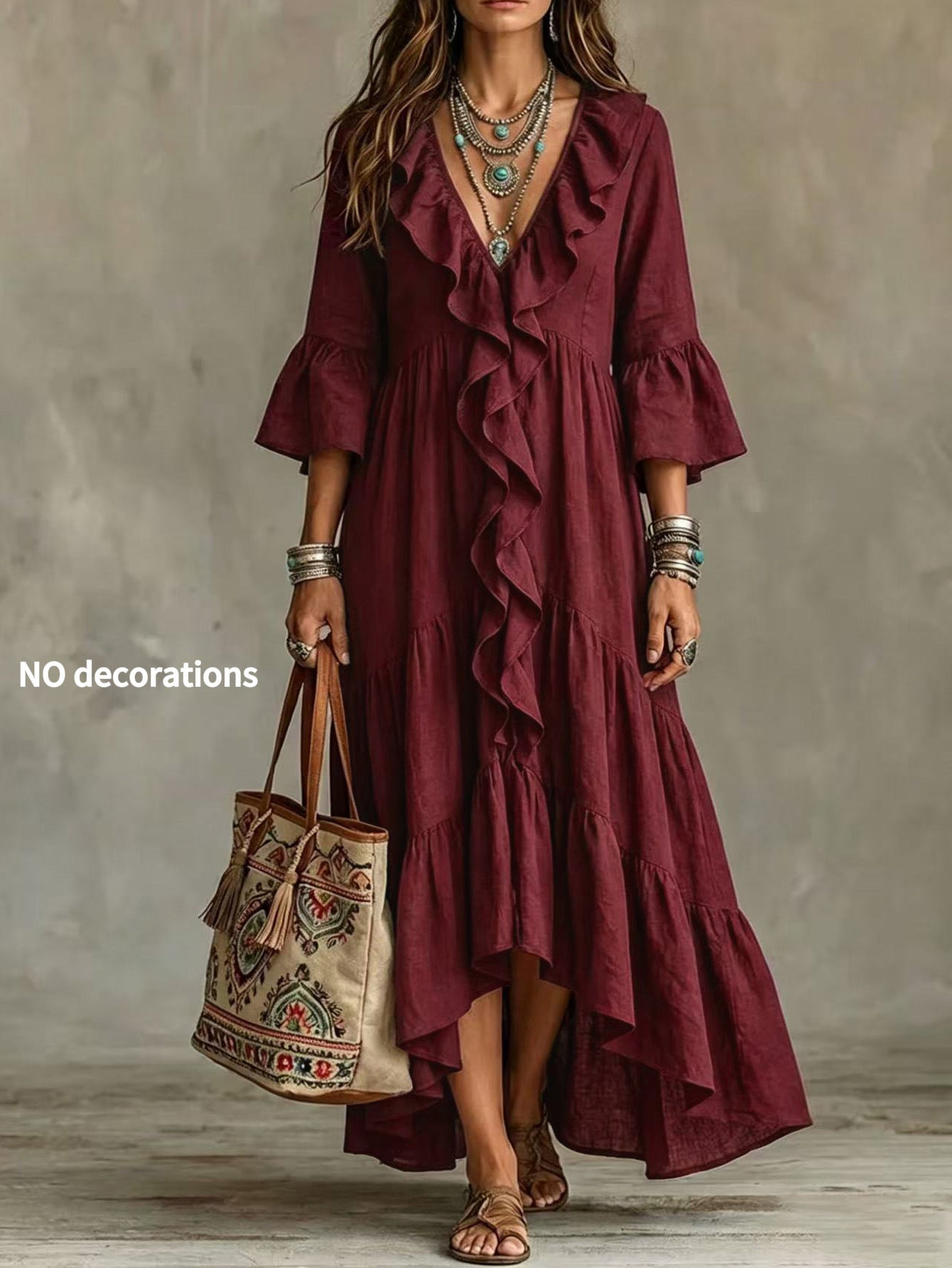 Autumn Casual Flare Sleeve Ruffled Vintage Dress